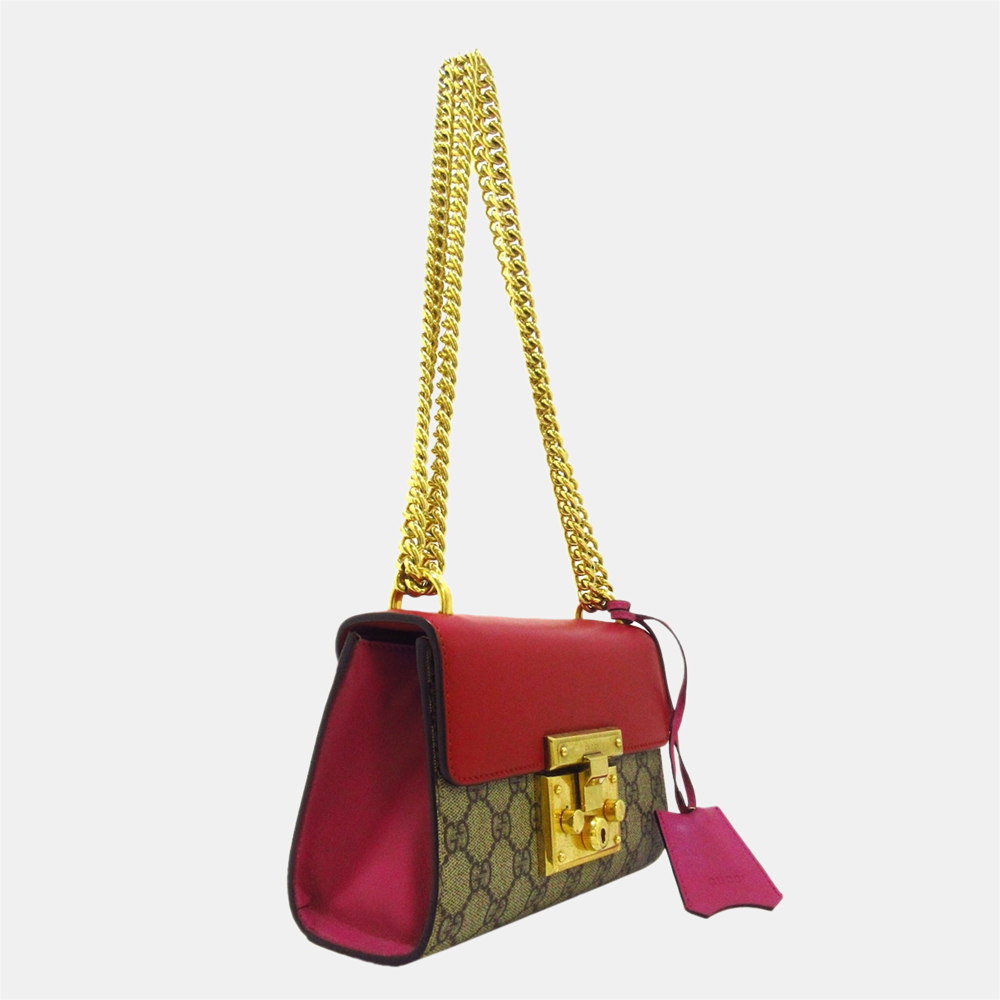 

Gucci Beige/Brown/Red GG Supreme Padlock Crossbody Bag