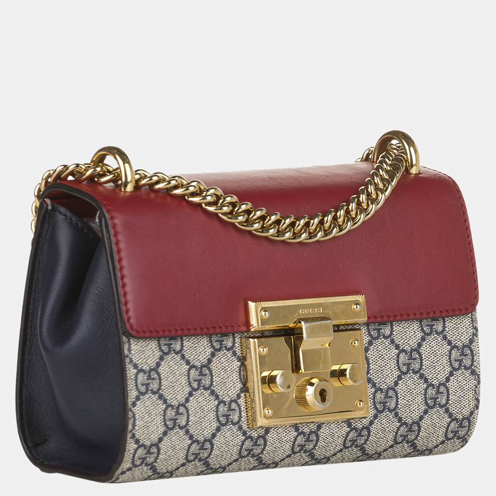 

Gucci Brown/Beige/Red GG Supreme Padlock Crossbody Bag