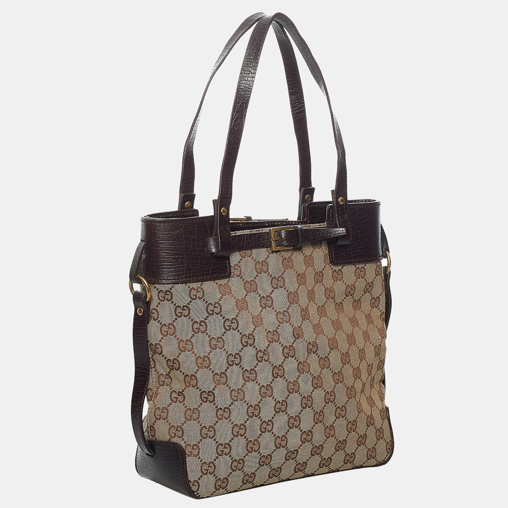 

Gucci Brown/Beige GG Canvas Belted Tote Bag