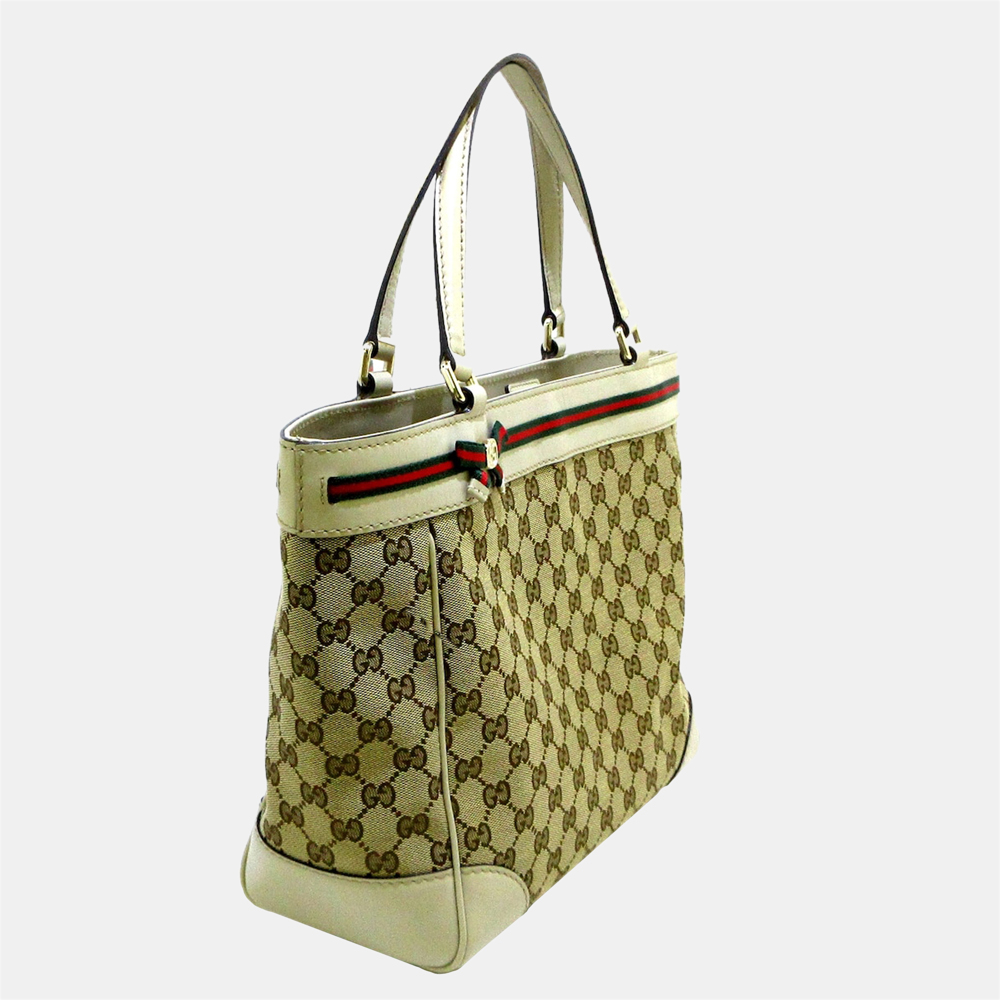 

Gucci Beige/Brown/Red GG Canvas Mayfair Tote Bag