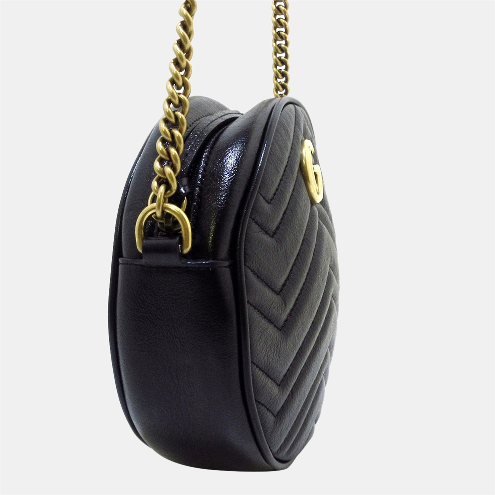 

Gucci Black Mini GG Marmont Round Leather Crossbody Bag