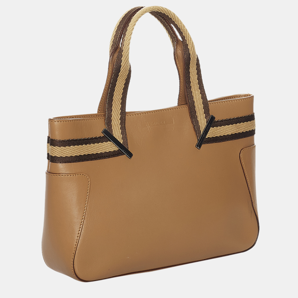 

Gucci Brown Web Leather Tote Bag