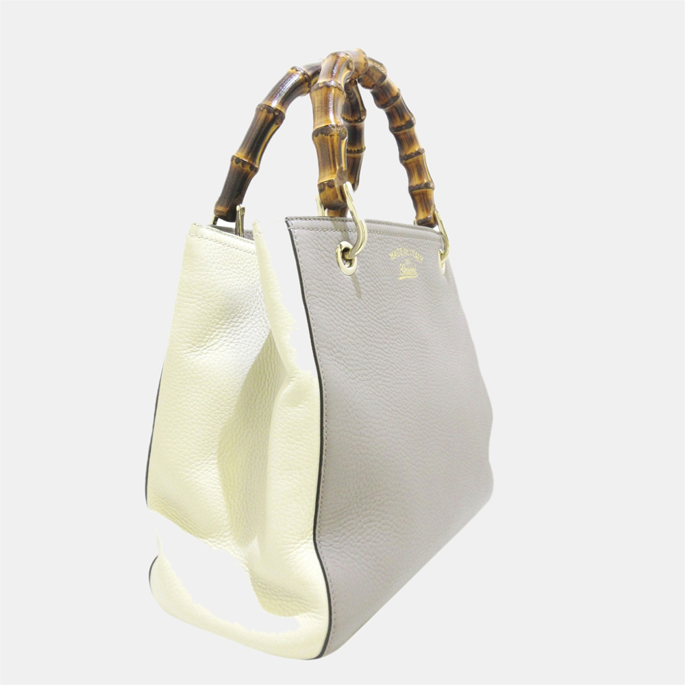 

Gucci Grey/White Bamboo Shopper Leather Satchel