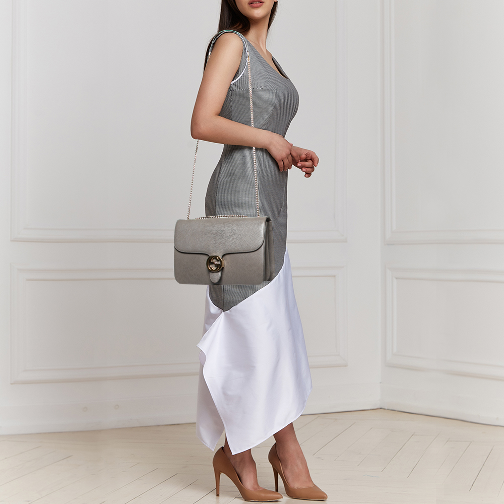 

Gucci Grey Leather Interlocking G Shoulder Bag