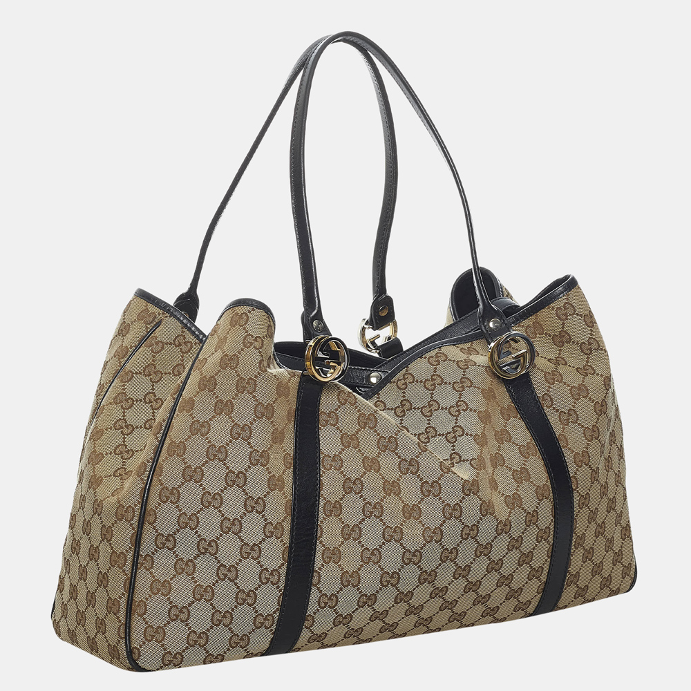 

Gucci Beige/Black/Brown GG Canvas Twins Tote Bag