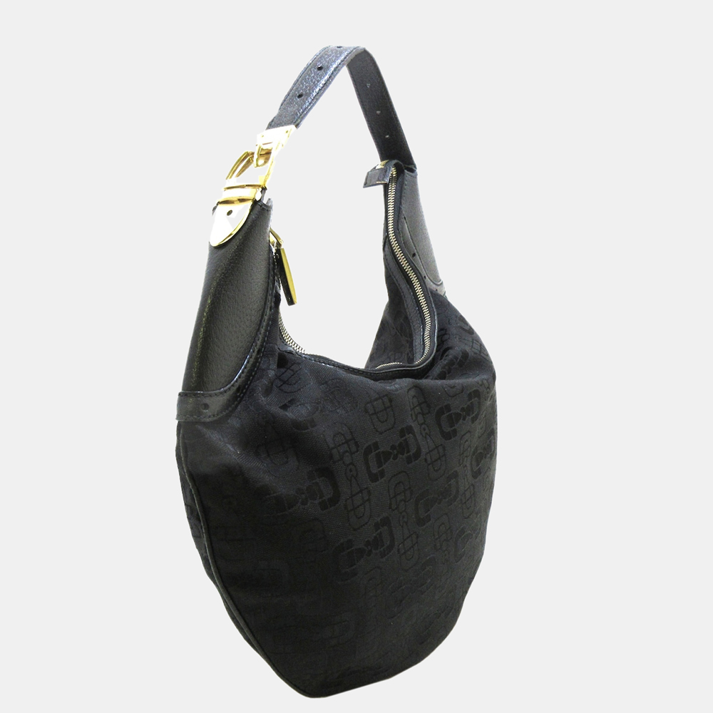 

Gucci Black Horsebit Glam Canvas Hobo Bag