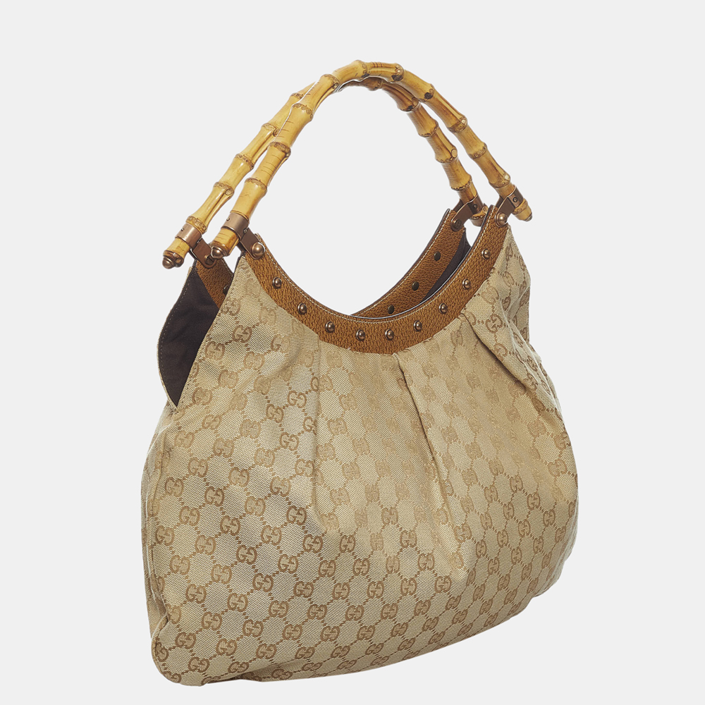 

Gucci Beige/Brown Bamboo GG Canvas Handbag