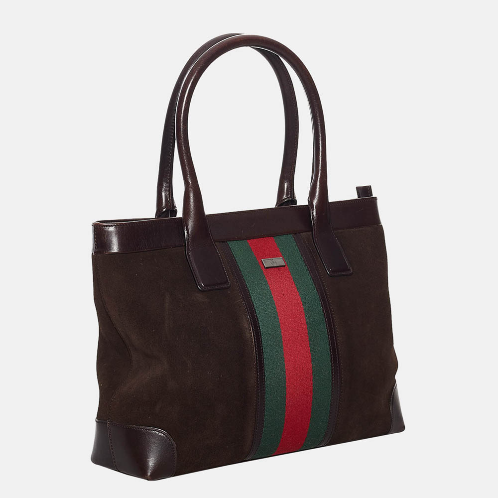 

Gucci Brown/Multi Color Web Suede Tote Bag