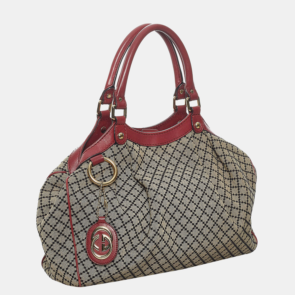 

Gucci Beige/Brown/Red Diamante Sukey Canvas Tote Bag