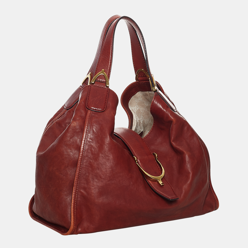 

Gucci Red Soft Stirrup Nubuck Leather Tote Bag