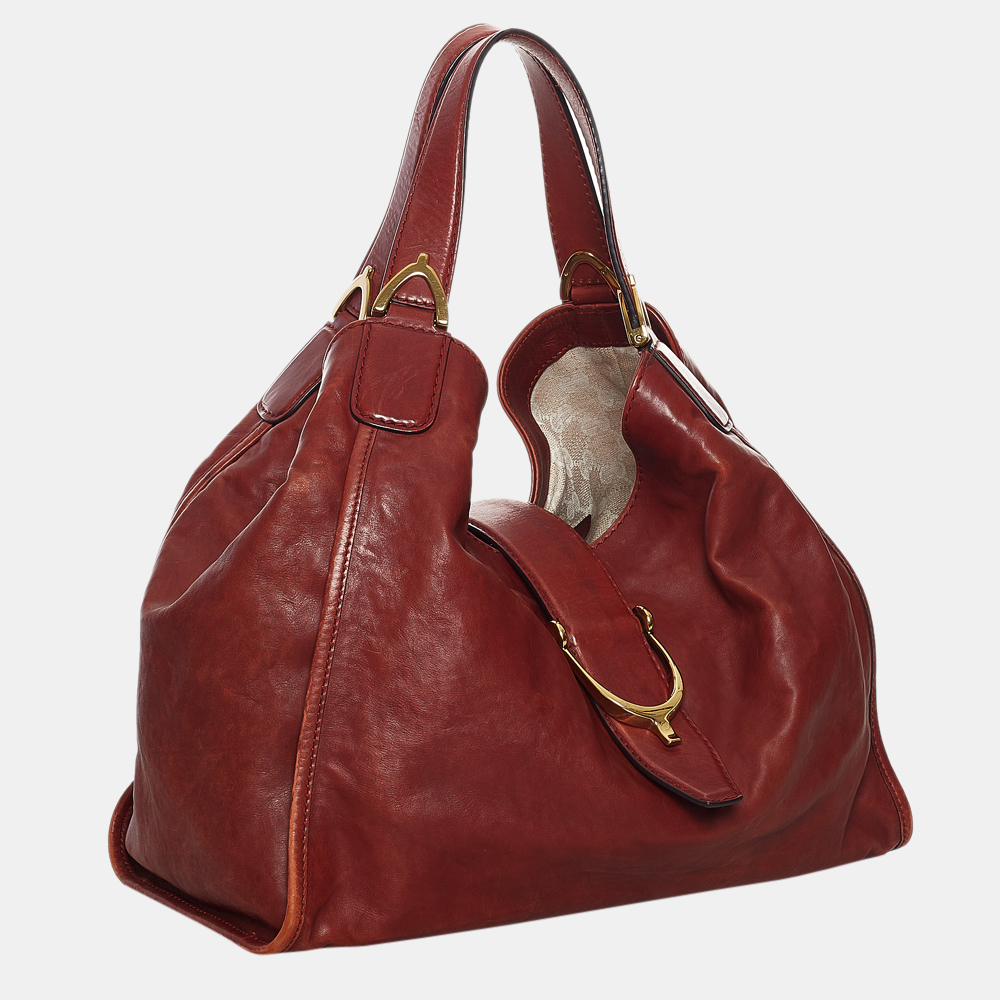 

Gucci Red Soft Stirrup Nubuck Leather Tote Bag