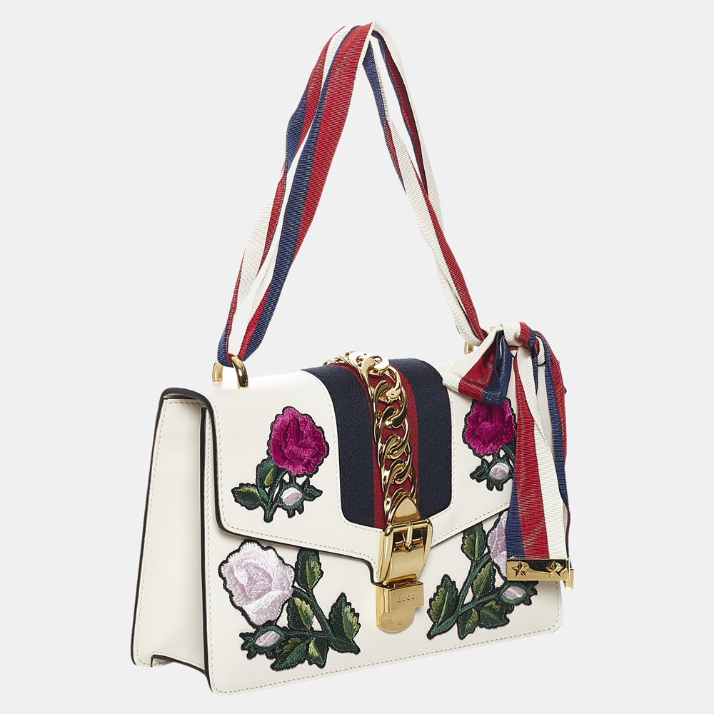 

Gucci Multi Color/White Embroidered Sylvie Leather Shoulder Bag, Multicolor