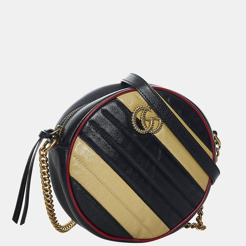 

Gucci Black/Brown GG Marmont Round Leather Crossbody Bag