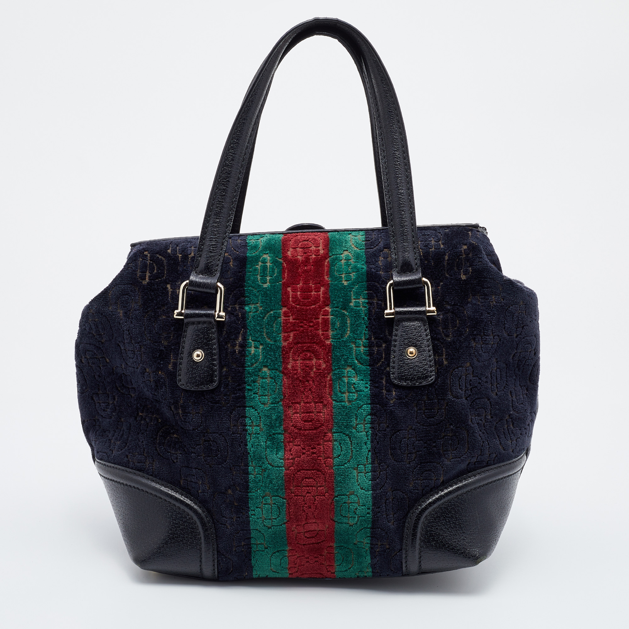 Women's GUCCI Purple Leather Horsebit Logo Embossed Tote Bag