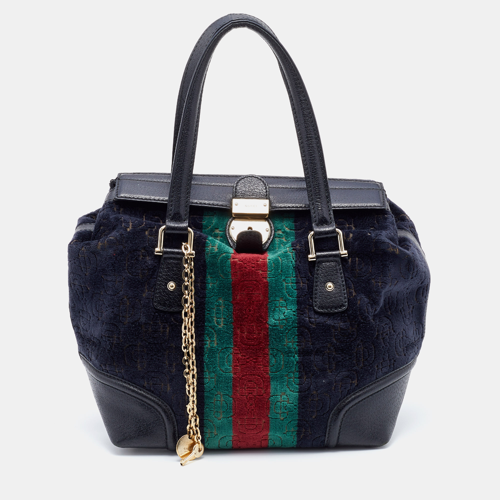 Women's GUCCI Purple Leather Horsebit Logo Embossed Tote Bag