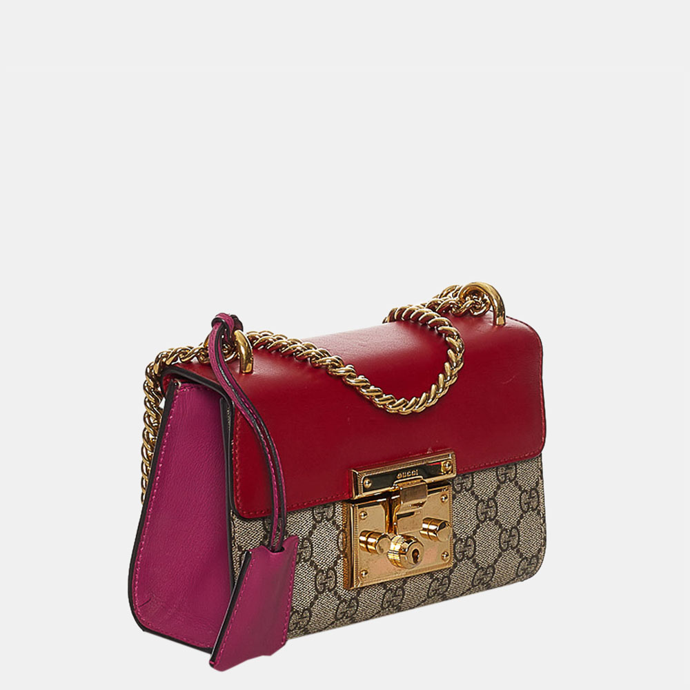 

Gucci Beige/Brown/Red GG Supreme Padlock Crossbody Bag