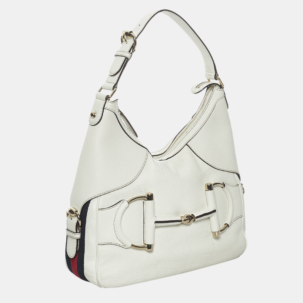 

Gucci White Horsebit Heritage Leather Shoulder Bag