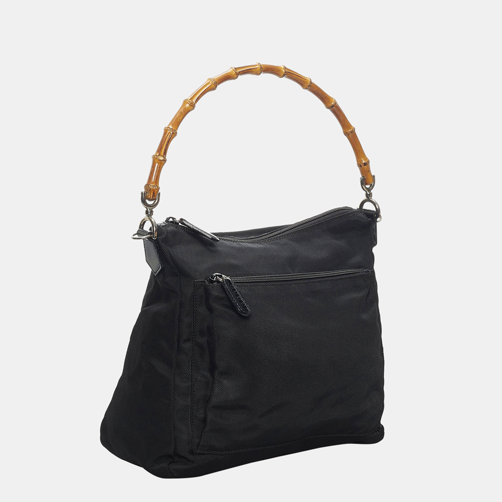 

Gucci Black Bamboo Nylon Satchel