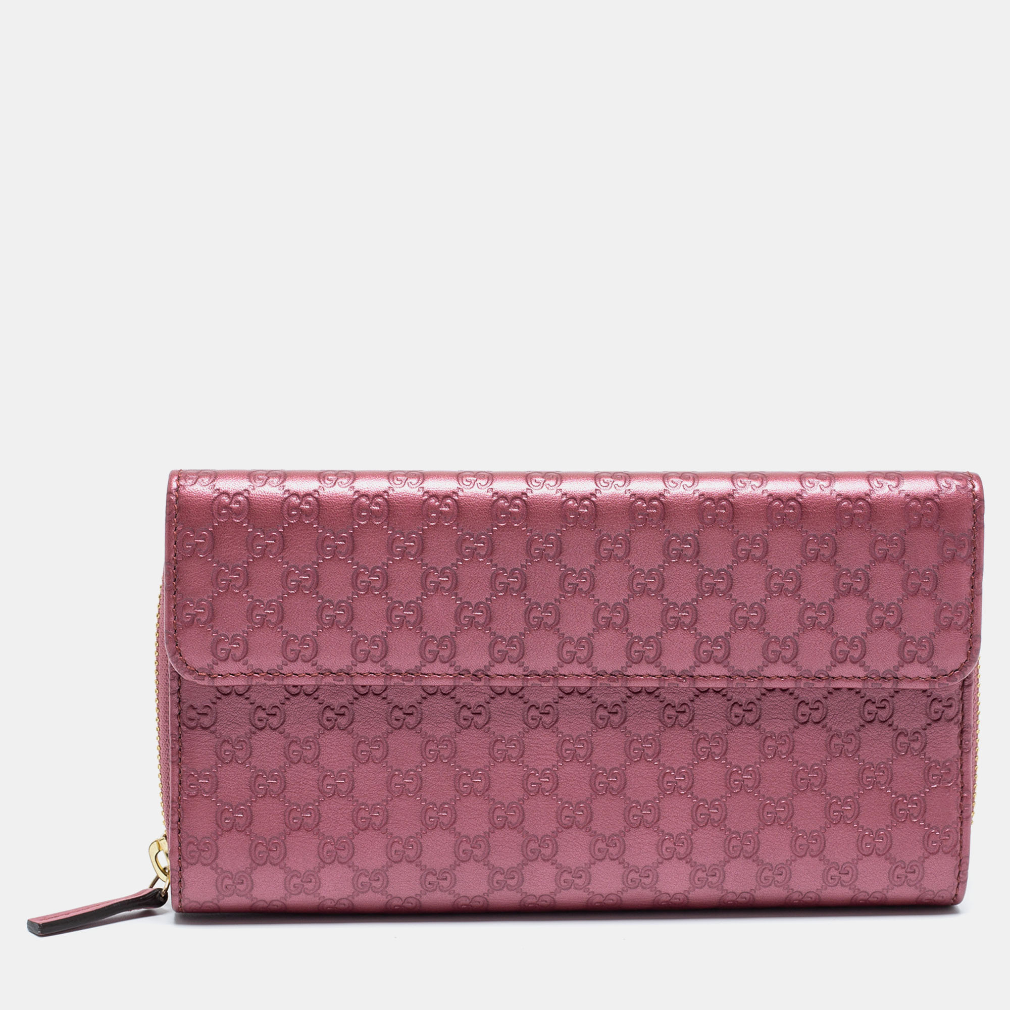 مملوكة مسبق ًا Gucci Metallic Pink Microguccissima Leather Continental Wallet