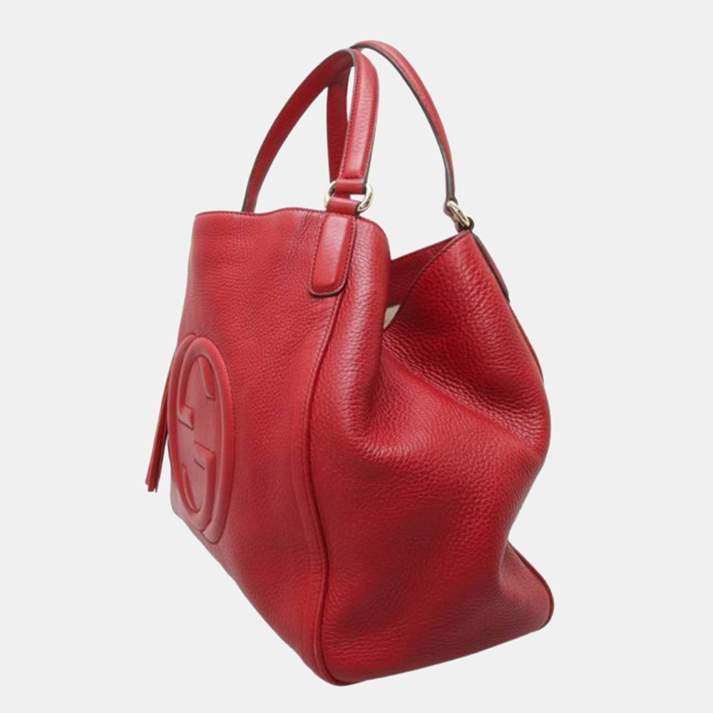 

Gucci Red Soho Cellarius Leather Tote Bag