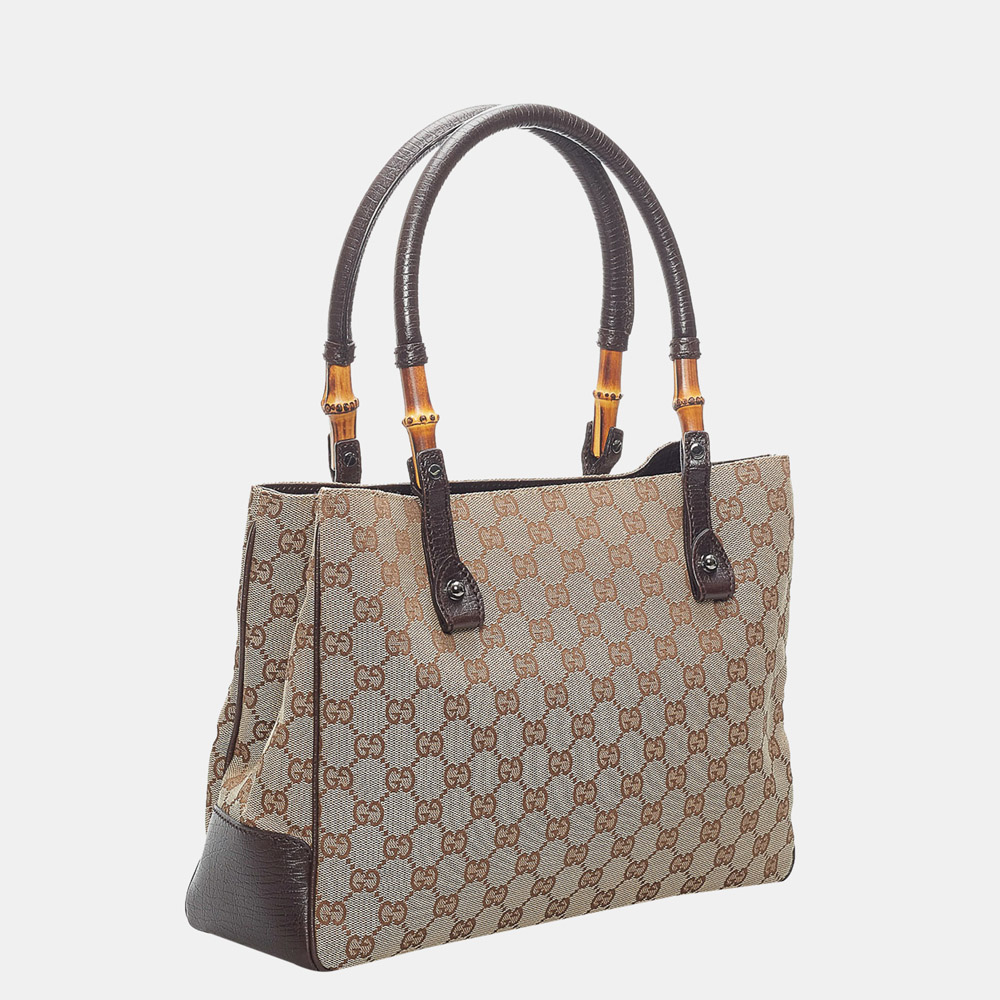 

Gucci Beige/Brown GG Canvas Bamboo Handbag