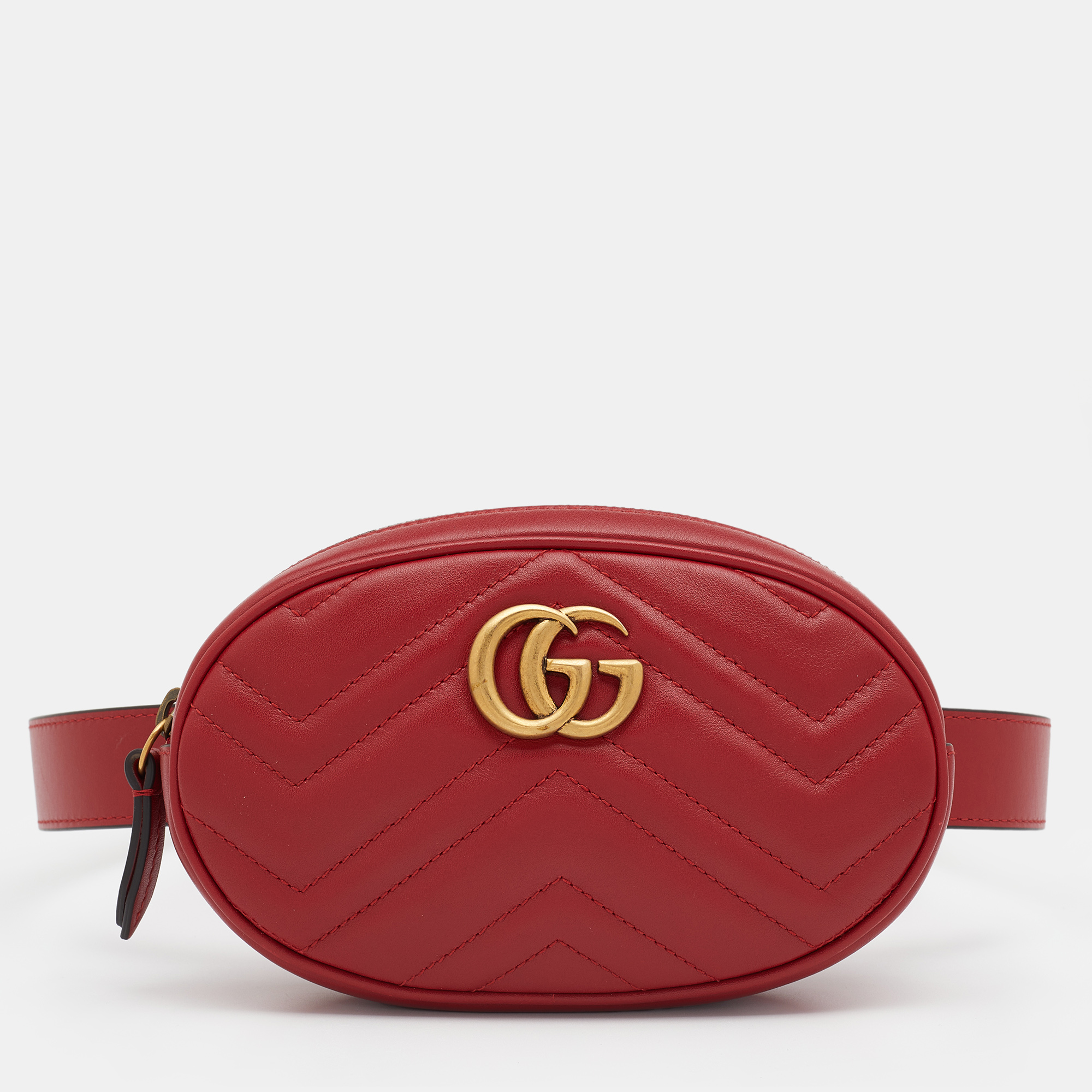Pre-owned Gucci Red Matelass&eacute; Leather Gg Marmont Belt Bag
