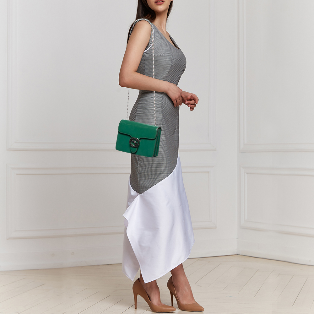 

Gucci Green Leather Small Interlocking G Shoulder Bag