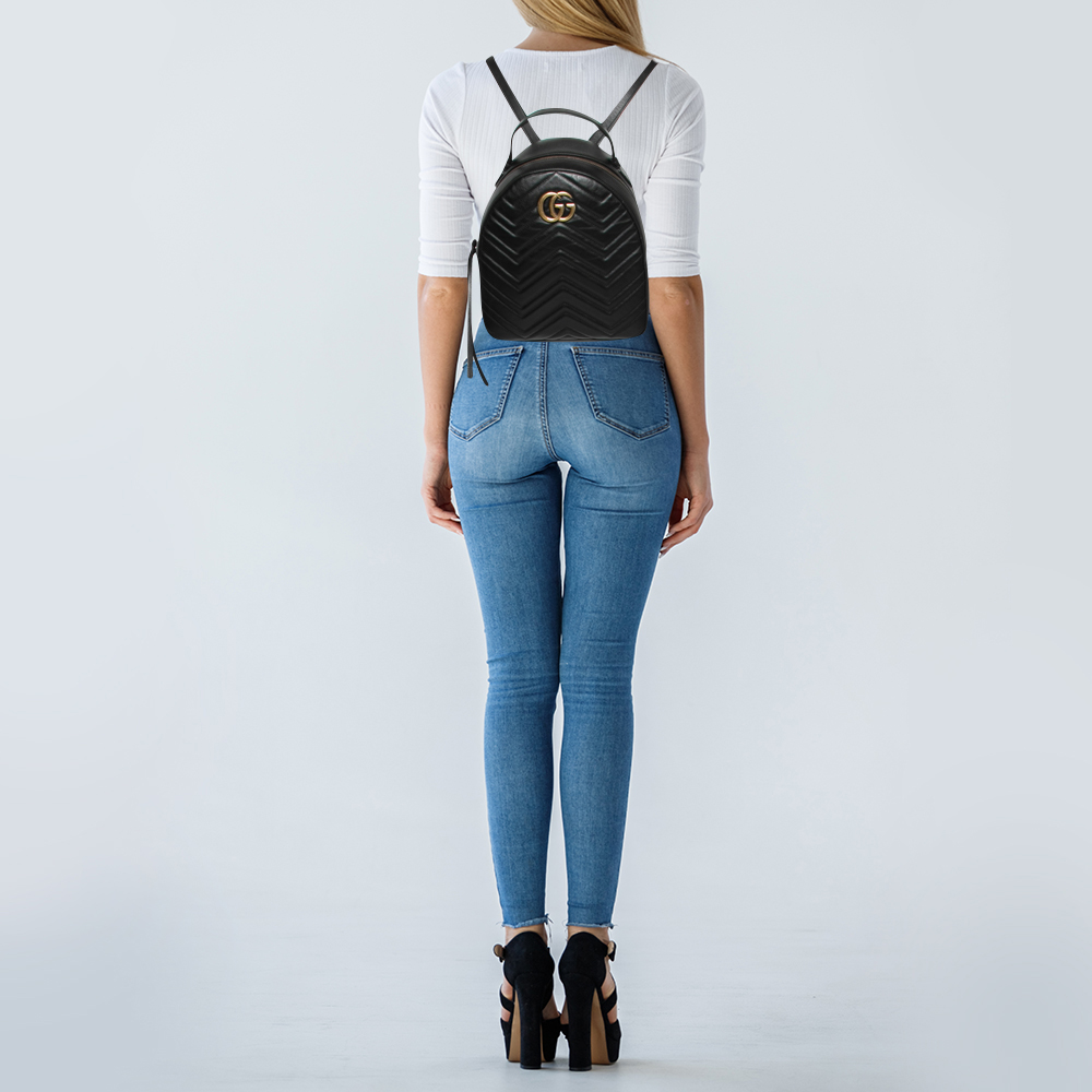 

Gucci Black Matelassé Leather GG Marmont Backpack