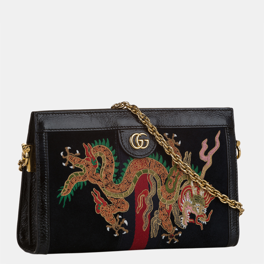 

Gucci Black/Multi Color Ophidia Dragon Suede Crossbody Bag