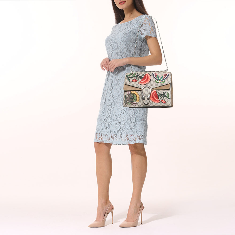 

Gucci Beige GG Supreme Canvas and Suede Medium Patchwork Dionysus Shoulder Bag