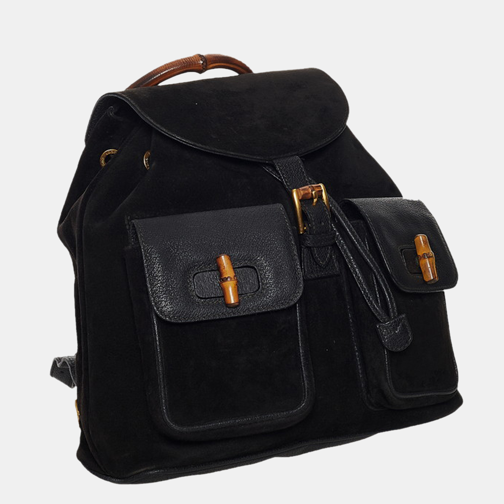 

Gucci Black Suede Bamboo Backpack