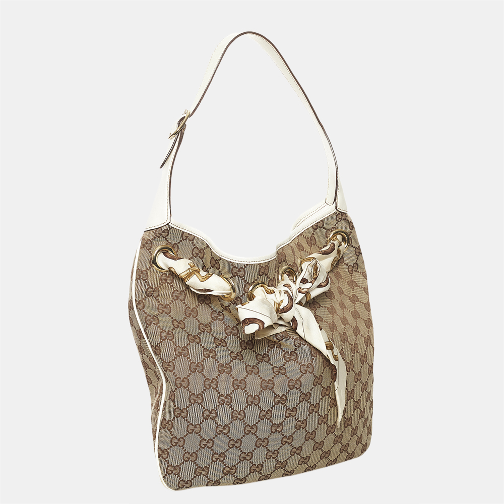 

Gucci Beige/Brown/White GG Canvas Positano Hobo Bag