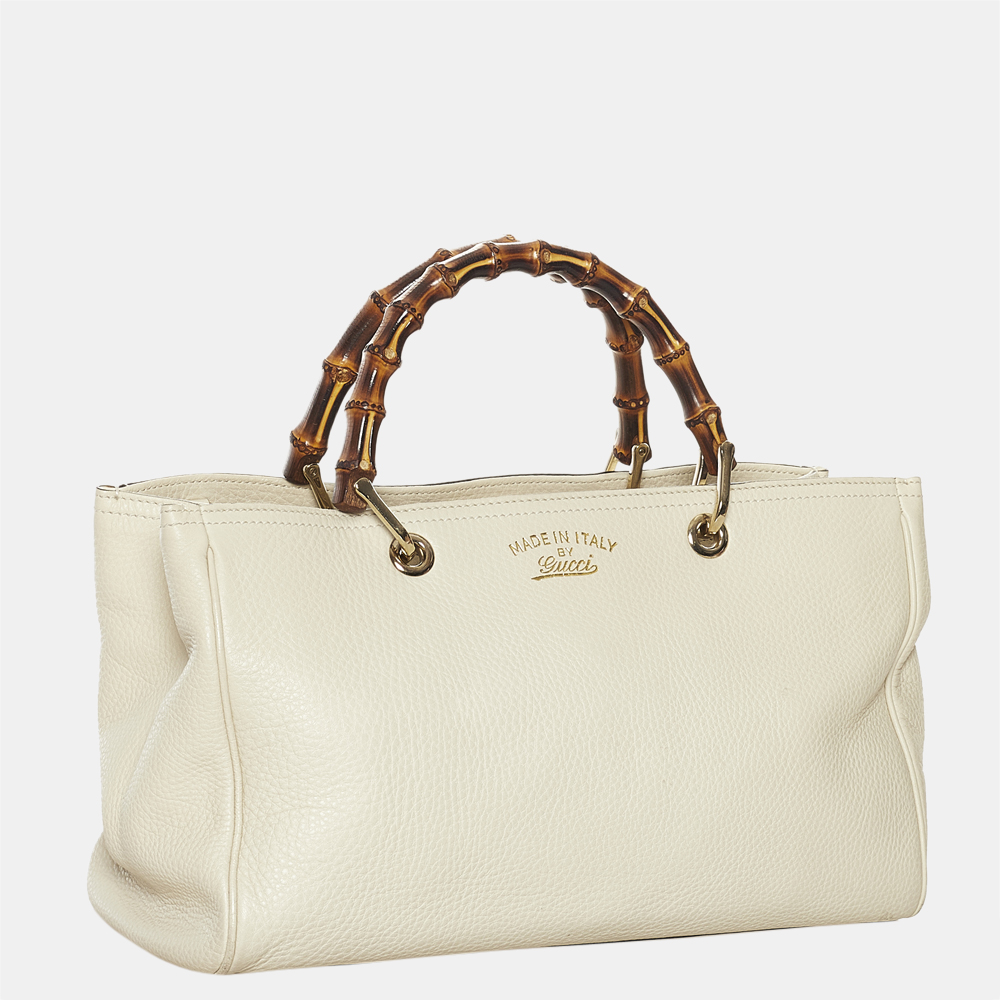 

Gucci White Bamboo Shopper Leather Satchel