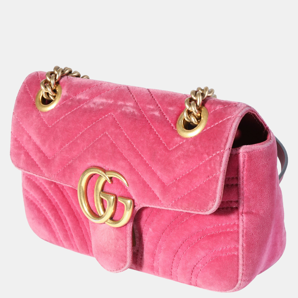 

Gucci Pink Velvet Matelasse GG Marmont Small Shoulder Bag