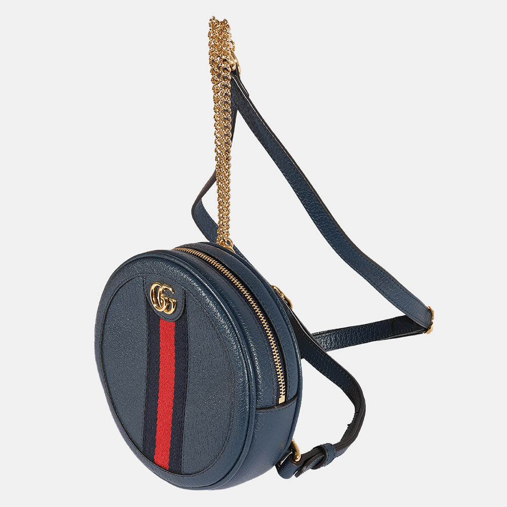 

Gucci Navy Calfskin Leather Ophidia Mini Round Backpack, Navy blue