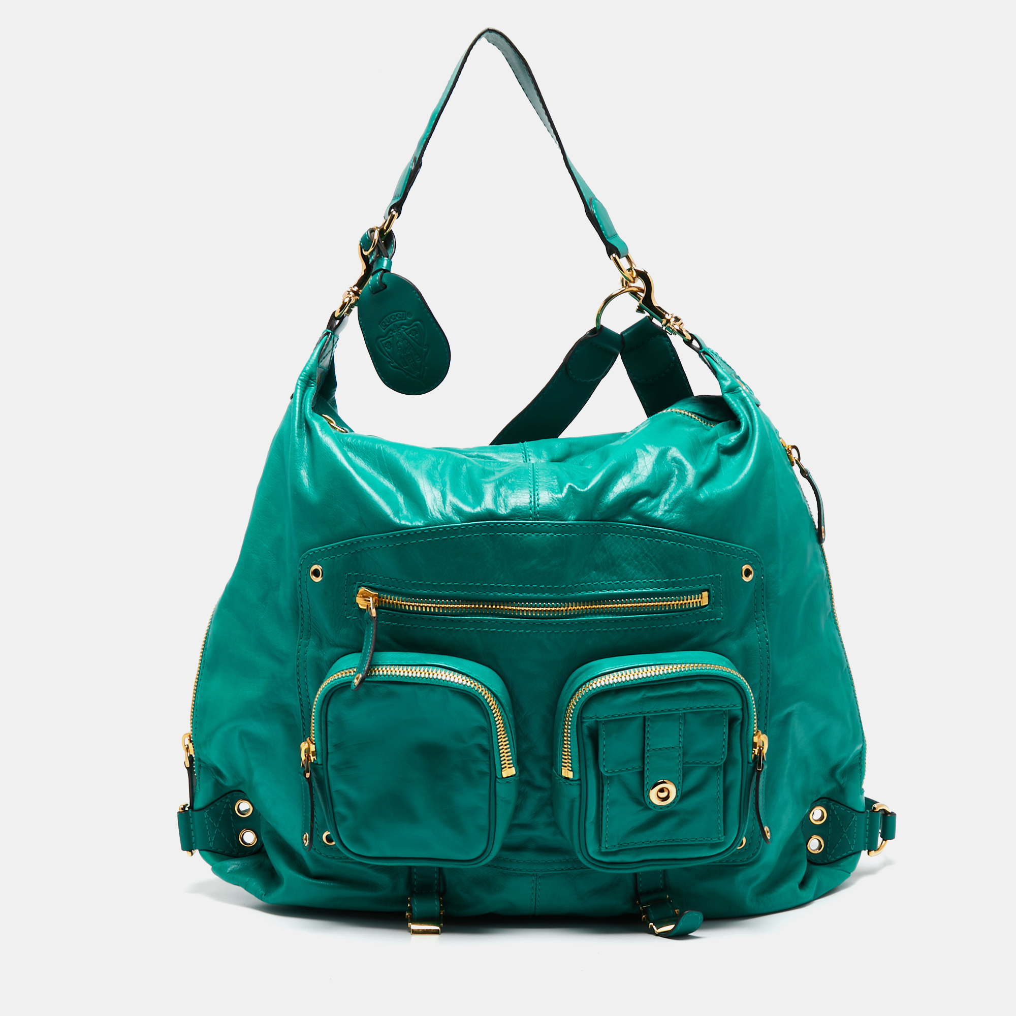 

Gucci Green Leather Large Darwin Convertible Backpack