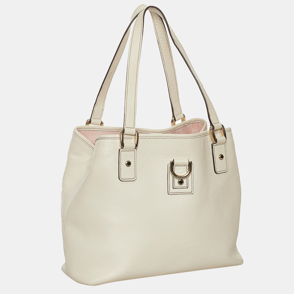 

Gucci White Small D-Ring Leather Tote Bag