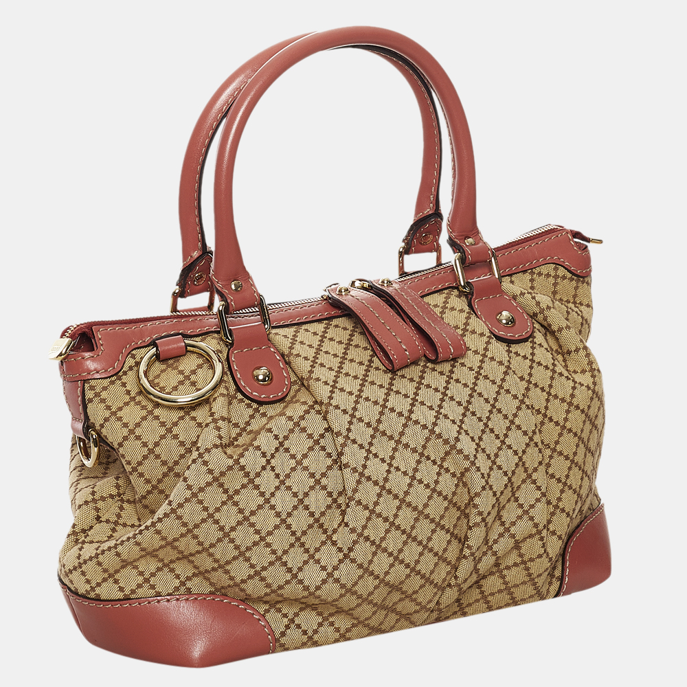 

Gucci Beige/Brown/Pink Diamante Sukey Canvas Satchel