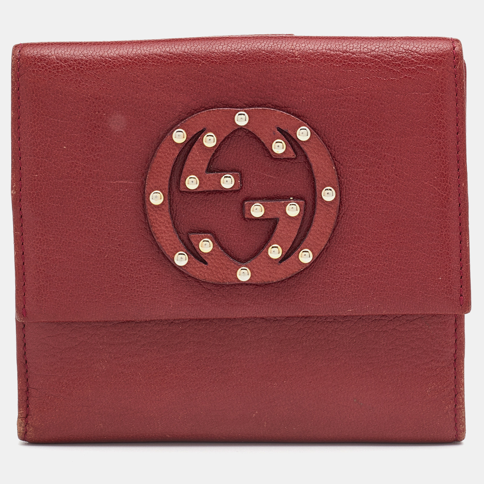 Pre-owned Gucci Burgundy Leather Gg Interlocking French Wallet