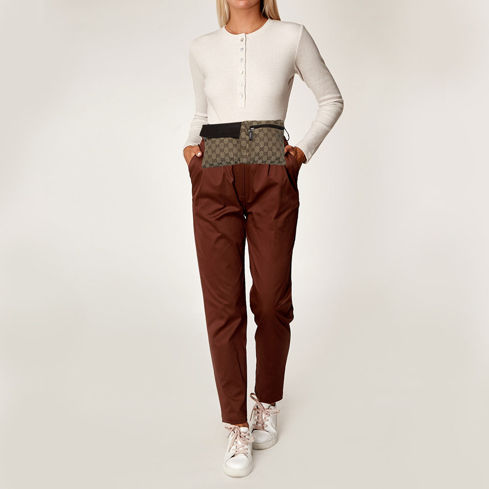 

Gucci Beige/Brown GG Canvas and Leather Double Pocket Belt Bag