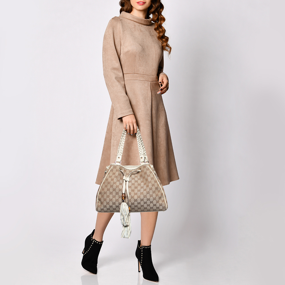 

Gucci Beige/Off White GG Canvas and Leather Peggy Medium Tote
