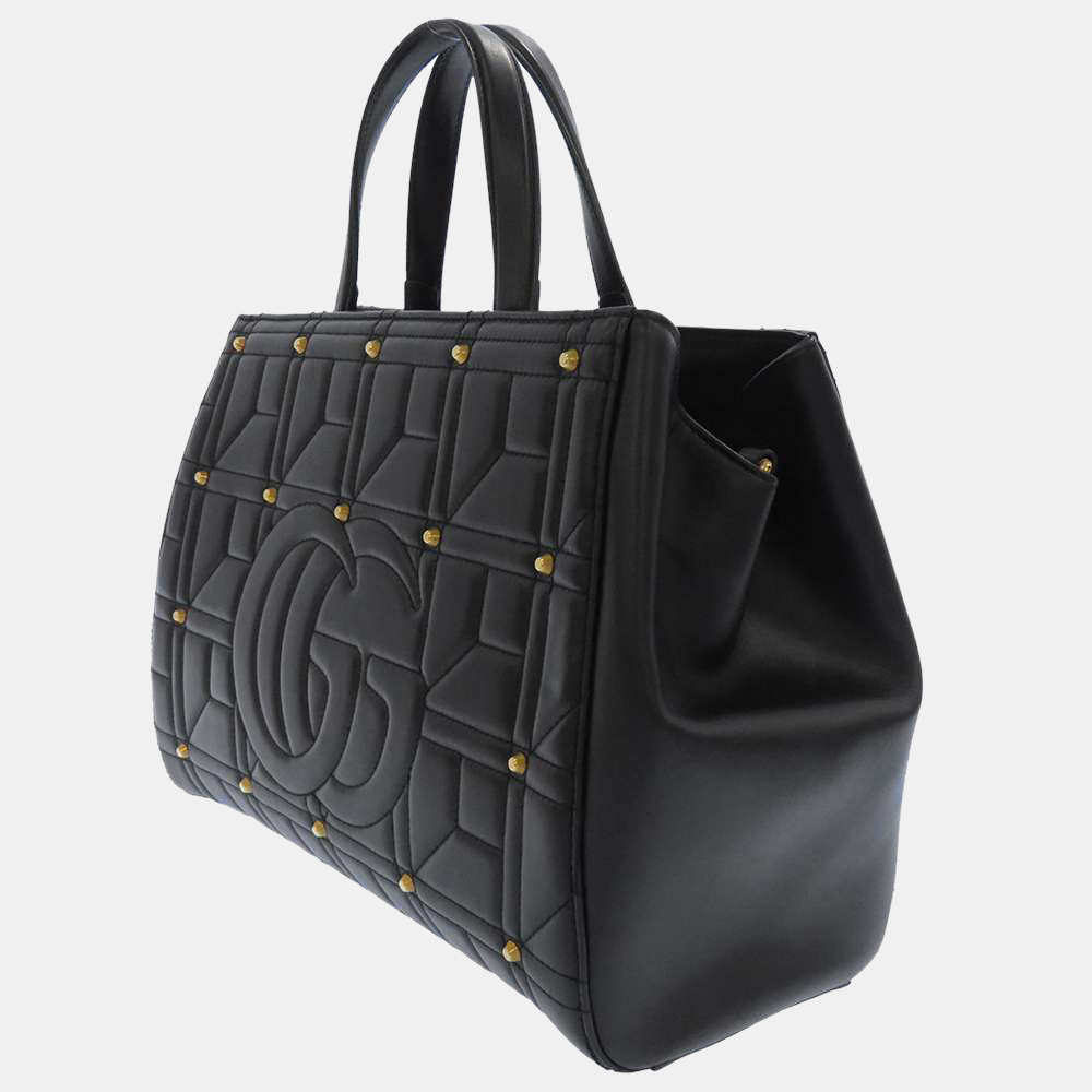 

Gucci Black Leather GG Marmont Tote Bag