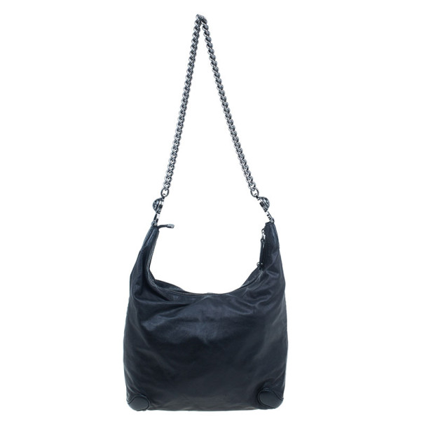 Pre Owned Gucci Metallic Black Leather Small Galaxy Hobo