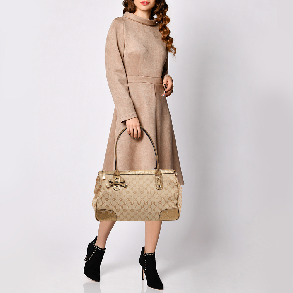 

Gucci Beige/Gold GG Canvas And Leather Princy Tote