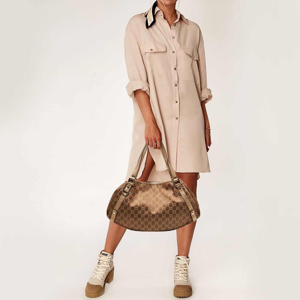 

Gucci Brown/Gold GG Fabric and Leather Medium Abbey D-Ring Shoulder Bag