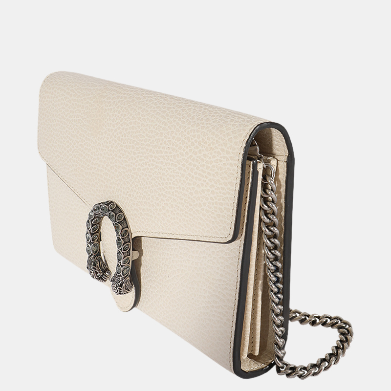 

Gucci White Grained Leather Crystal Dionysus Chain Wallet