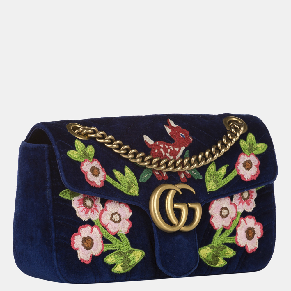 

Gucci Blue Embroidered GG Marmont Matelasse Crossbody Bag