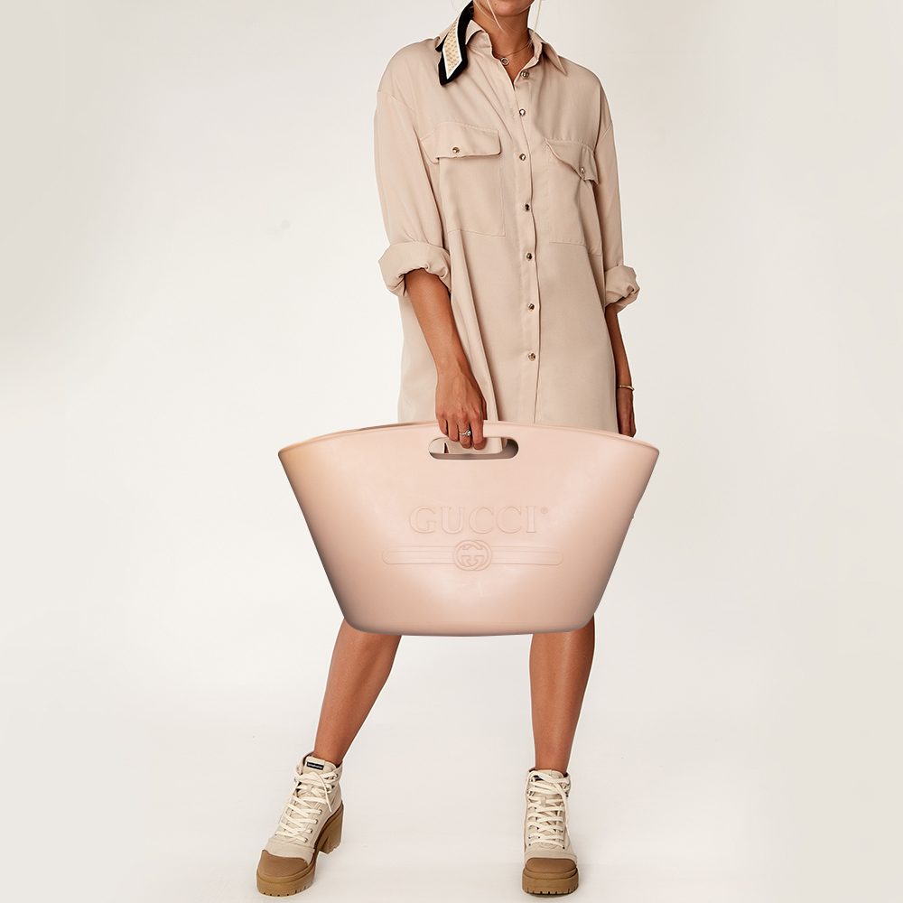 

Gucci Beige Rubber Oversized Logo Tote