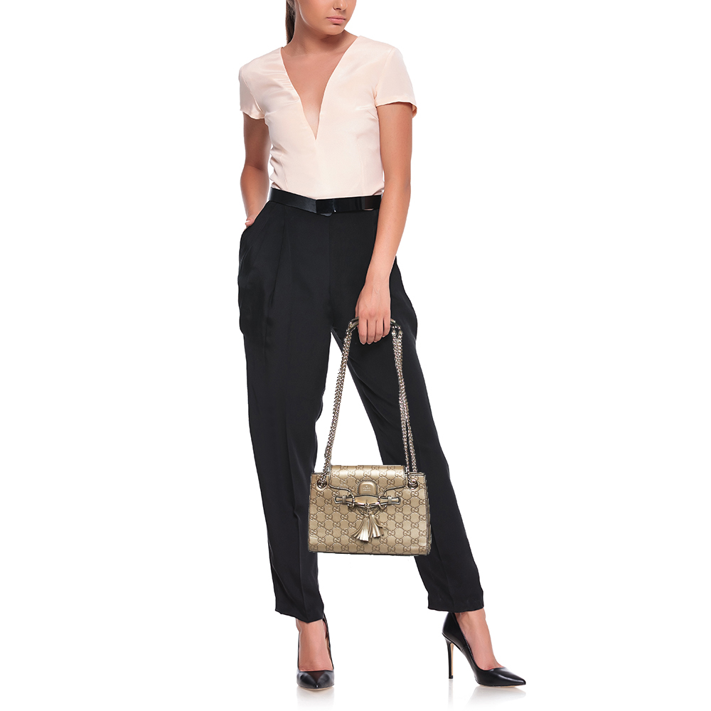 

Gucci Gold Guccissima Leather Emily Chain Shoulder Bag