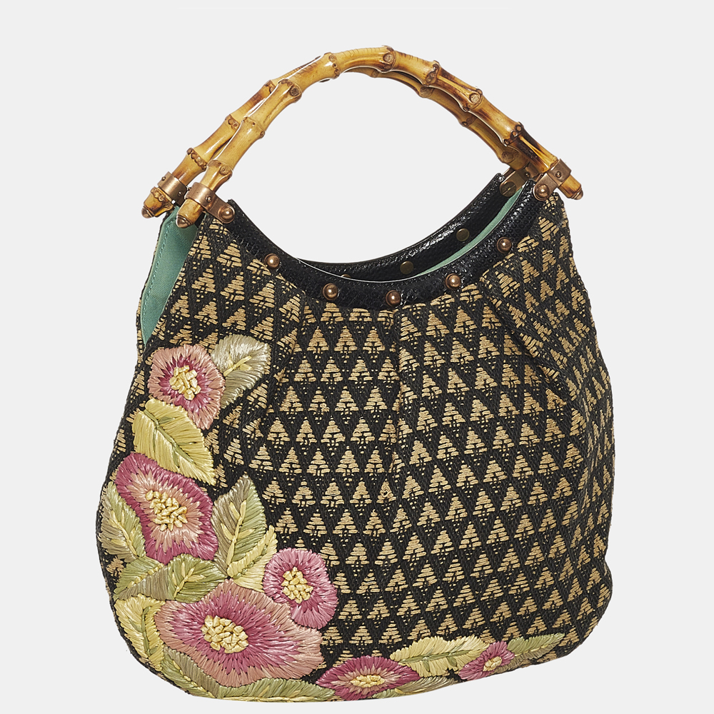 

Gucci Brown/Multicolor Bamboo Floral Canvas Handbag